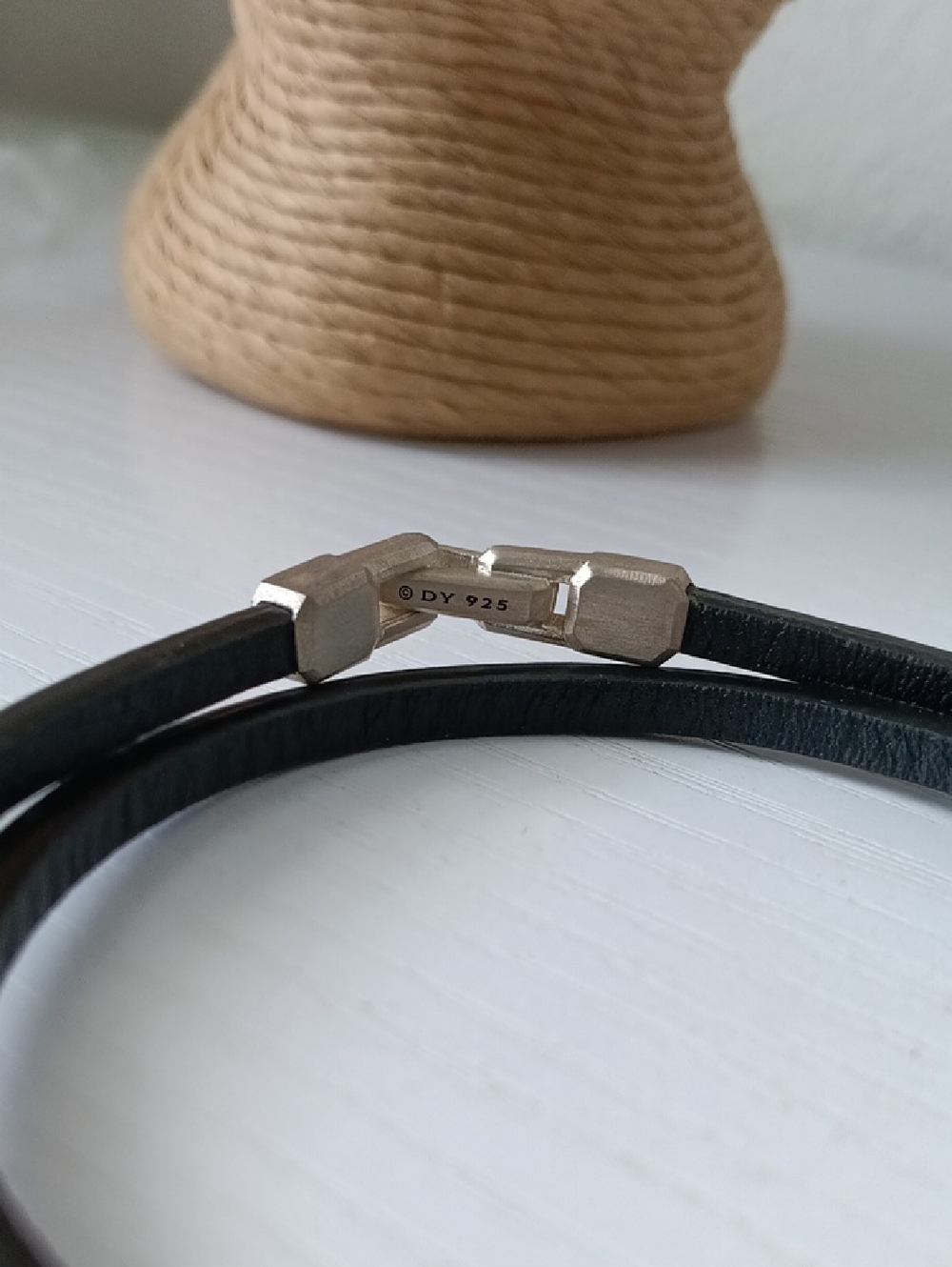 David Yurman Men's Black Steamline Sterling Silver Leather Wrap Bracelet - Picture 2 of 3